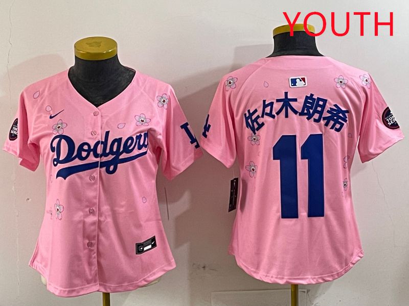 Youth Los Angeles Dodgers #11 R.Sasaki Pink Sakura Edition 2025 Nike MLB Jersey style 10
